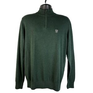 Chaps Mens Knit Sweater Dark Green Sz M Cotton Logo 1/4 Zip Long Sleeve Pullover
